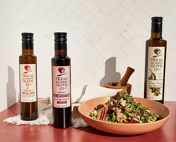 Pomegranate Balsamic Vinegar - Gourmet Barrel Aged Infused Balsamic Vinegar - Great for Dressing Dipping Glazing - No Artificial Flavors or Added Sugar - Made in Texas (8.5 oz, 2 Pack)
