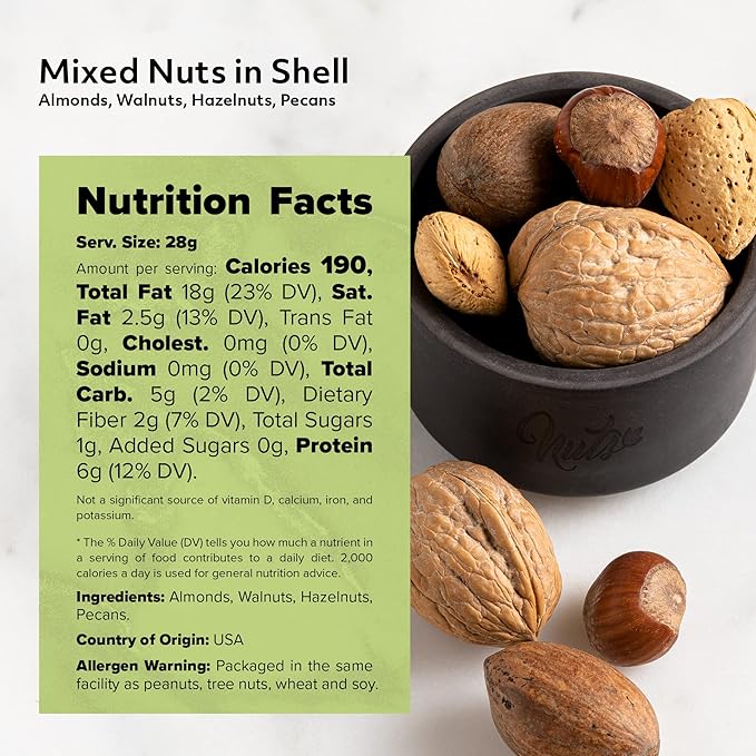 NUTS U.S. ??Mixed Nuts In Shell (Almonds, Walnuts, Hazelnuts, Pecans) | No Added Colors and No Artificial Flavors | Fresh Buttery Taste and Raw |Packed In Resealable Bags (1 LB)