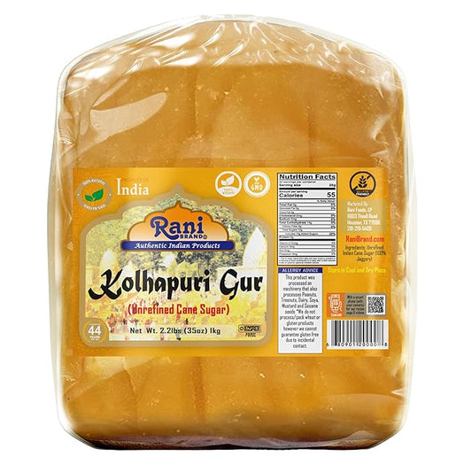 Rani Kolhapuri Gur (Jaggery) 35oz (2.2bs) 1kg ~ Unrefined Cane Sugar, No Color added, Gluten Friendly | Vegan | NON-GMO | Kosher | No Salt or fillers