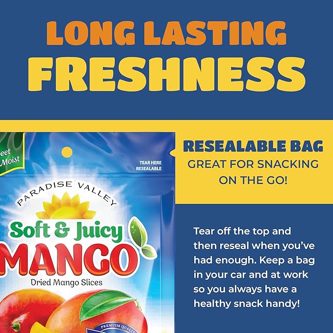 Dried Mango Slices - Delicious Texture Soft & Juicy Low Sugar Added Dried Mango - Naturally Ripened Mangos Dried Fruits - Gluten Free Dry Mangoes Natural Source of Vitamin C, Fiber, (8 oz Single Pack)