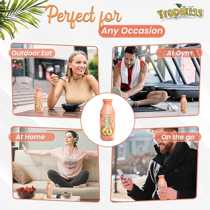 Tropikiss 12-Pack Peach Iced Tea – Antioxidant-Rich Refreshing Drink | Natural Bottled Ice Tea | Healthy & Flavorful Beverage