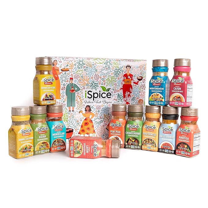 iSpice Starter Spice Set- Seasonings for Cooking, Spices and Seasonings Sets, Spices Variety Pack, Cooking Gifts for Men Home Basic Spice Set (12 Pack World Flavor Premium)