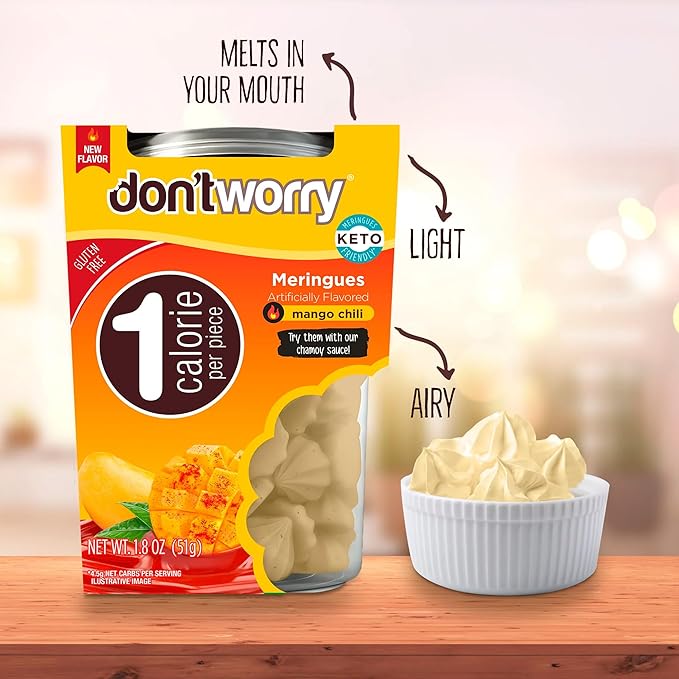 Don't Worry Snacks ??Low Calorie Meringue Cookies | Mango & Tamarind Chili | Gluten Free, Keto, Low Carb, Healthy Snacks, Cookies for All Diets ??4 Pack