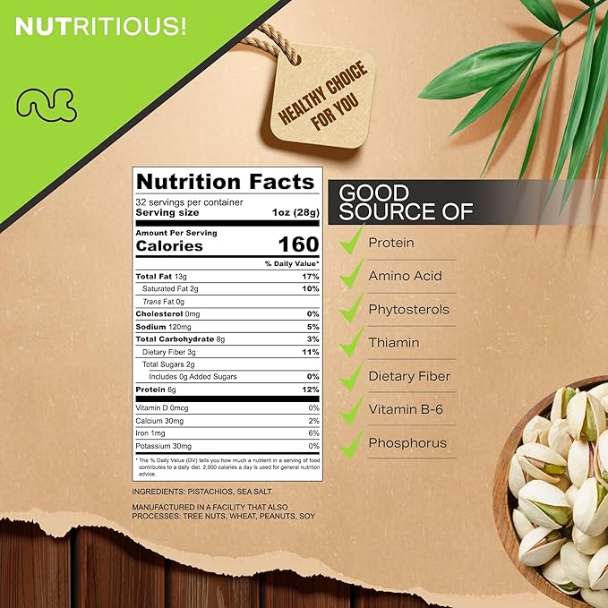 NUT CRAVINGS - Freshly Roasted & Salted California Pistachios (32oz - 2 LB) Packed Fresh in Resealable Bag - Nut Snack - Food Assortments