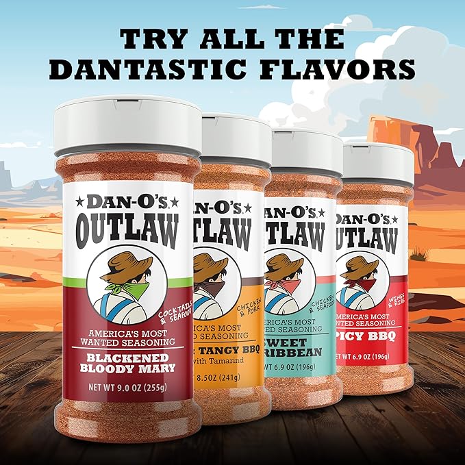 Dan-O's Outlaws Blackened Bloody Mary Seasoning, 9 oz Bottle, All Purpose Seasoning for Chicken, Seafood, Drinks, Veggies and More, Use this Spice Blend to Rim Glasses or Season Snacks