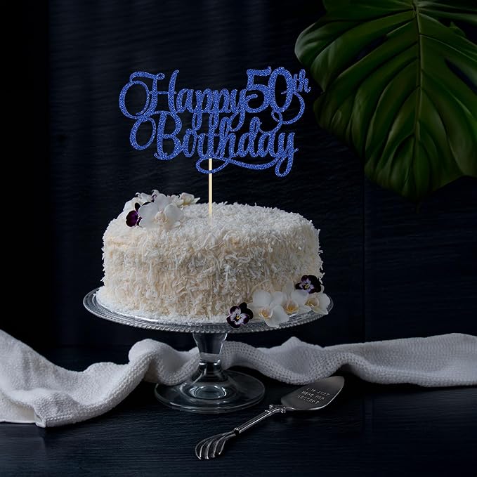 1 Pack Happy 50th Birthday Cake Topper Blue Glitter Number 50 Fifty Years Old Birthday Cake Pick Decoration For 50th Birthday Celebrating Anniversary Party Supplies