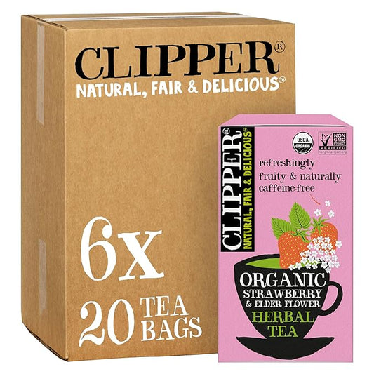 Clipper Tea Strawberry & Elderflower Herbal Tea ??Caffeine Free, USDA Organic, Great Hot or Iced ??Refreshingly Fruity, Natural, Fair & Delicious ??120 Tea Bags