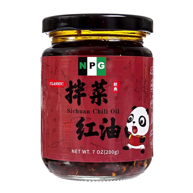 NPG Sichuan Chili Crisp Oil 7 oz, Chili Crunch Sauce with Medium Hot for Noodle, Rice, Egg, Dumpling, Premium Spicy Condiment