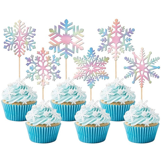 36 PCS Snowflake Cupcake Toppers Glitter Winter Frozen Snowflake Cupcake Picks for Winter Wonderland Baby Shower Kids Birthday Christmas Party Cake Decorations Supplies Colorful Silver