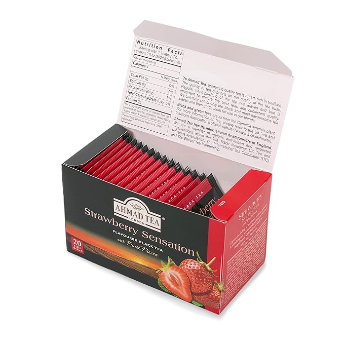 Ahmad Tea Strawberry Sensation Black Tea, 20-Count Boxes (Pack of 6)