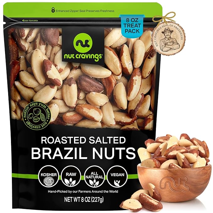 NUT CRAVINGS - Brazil Nuts Roasted & Salted - No Shell, Whole (8oz - 1 Pack) Bulk Nuts Packed Fresh in Resealable Bag - Healthy Protein Food Snack, Food Assortments