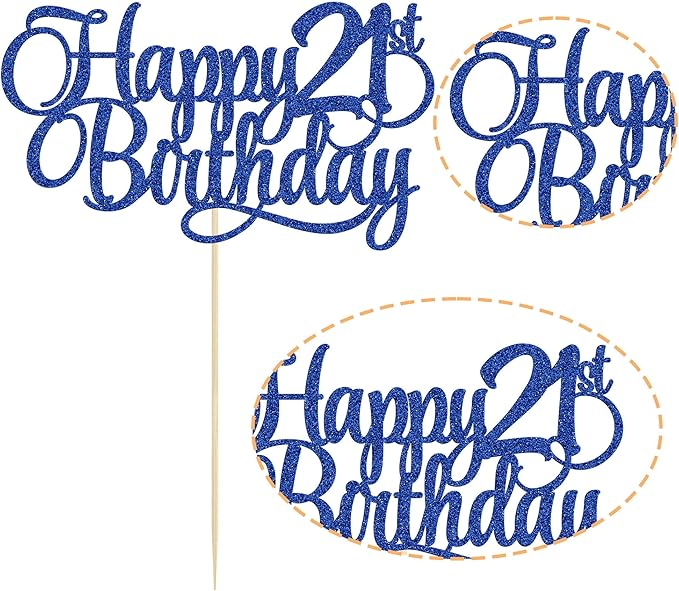1 Pack Happy 21st Birthday Cake Topper Glitter Number 21 Twenty One Years Old Birthday Cake Pick Decoration for Celebrating 21st Birthday Anniversary Party Supplies Blue