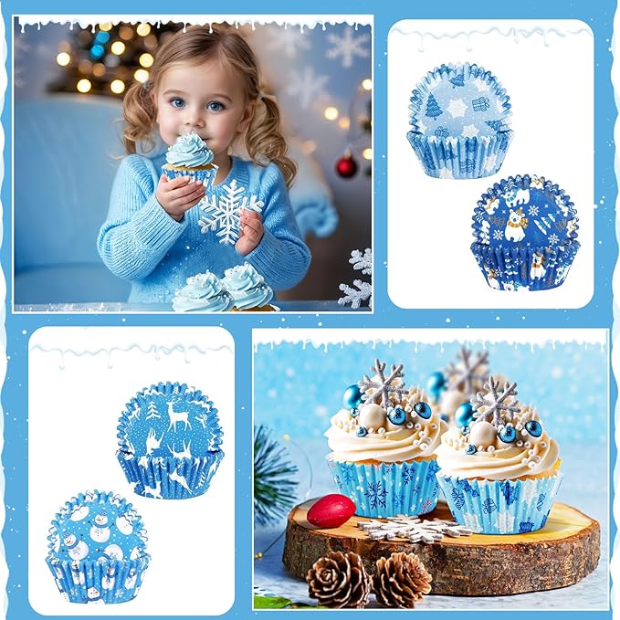 SANNIX 450pcs Winter Christmas Cupcake Liners Santa Snowflakes Cupcake Wrappers Baking Cups Paper Wraps Muffin Liners for Xmas Winter Birthday Party Candy Cake Decorations Supplies(9 Designs)