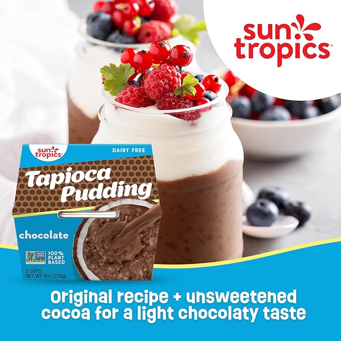 Sun Tropics Tapioca Pudding, Chocolate | Vegan Puddings, Dairy Free Puddings | Gluten Free, Non-GMO | Ready-to-Eat Pudding Cups 4.0oz (Pack of 6)