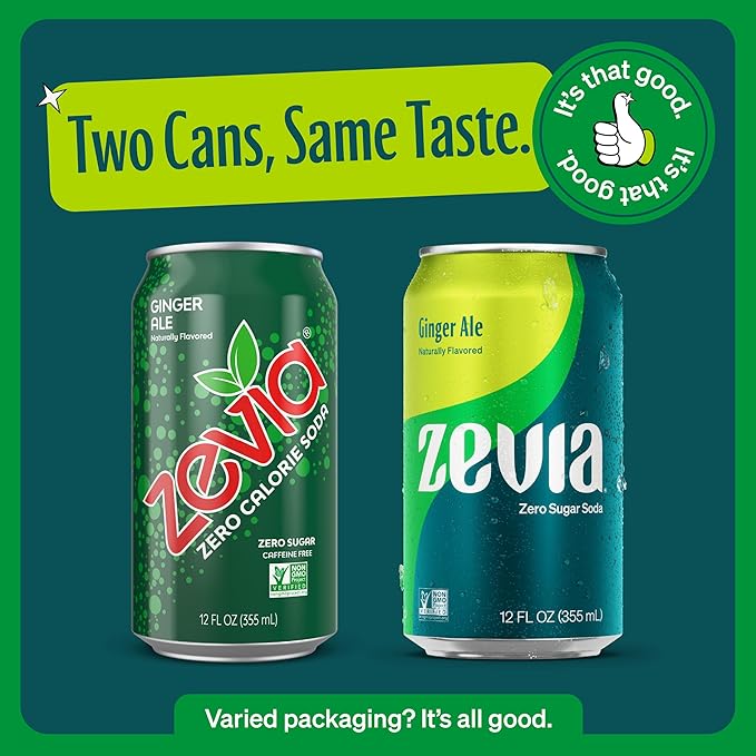 Zevia Zero Sugar Soda, Ginger Ale, 12 oz Cans (24-Pack) ??Naturally Sweetened, Non-GMO Project Verified, Gluten-Free, Vegan