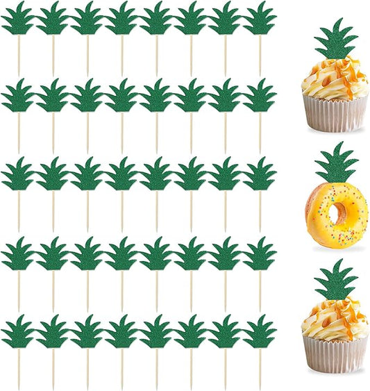 48PCS Pineapple Cupcake Donut Cake Toppers, Pineapple Cute Cupcake Picks for Summer Tropical Hawaiian Party Cake Decorations
