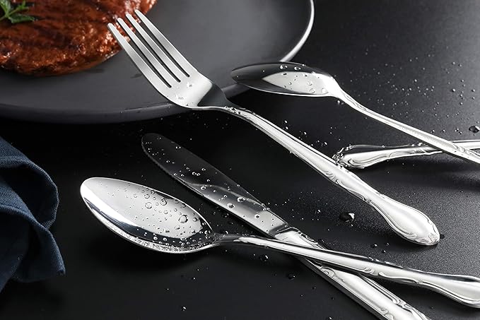 New Star Foodservice 58727 Rose Pattern, 18/0 Stainless Steel, Teaspoon, 6.2-Inch, Set of 12