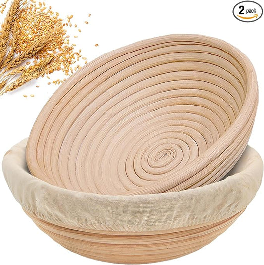 10" Banneton Bread Proofing Basket, Sourdough Proofing Basket Set of 2, Bread Banneton Basket for Professional & Home, Round Bread Proofing Baskets for Sourdough
