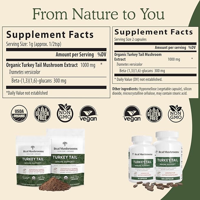 Real Mushrooms Turkey Tail Mushroom Powder ??Organic Turkey Tail Extract from ??for Wellness, Gut Harmony, & Energy Support ??Vegan, Non-GMO, No Fillers ??100 Servings Functional Mushroom Supplement