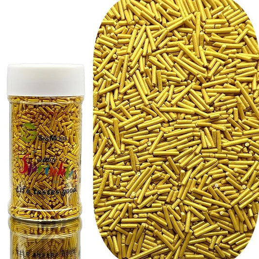 SE Si&Moos Gold Jimmies Sprinkles Gold Sprinkles for Cake Decorating Edible Crunchy Jimmies for Topping Ice Cream, Cookies, Cakes, Cupcakes, Dessert Decorating 3 OZ