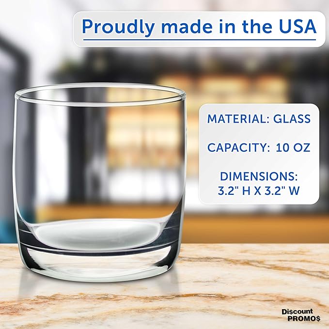 DISCOUNT PROMOS Whiskey Glasses 10 oz Set of 10, Bulk Pack - Heavy Base Old Fashioned Glass, Perfect for Scotch, Bourbon, Whiskey, Cocktail - Clear Bottom Color