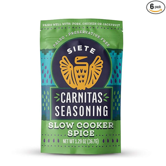 Siete Carnitas Seasoning Mix | Slow Cooker Spices | Gluten Free | Vegan | Paleo | Preservative Free (6 Packets) 42 Servings