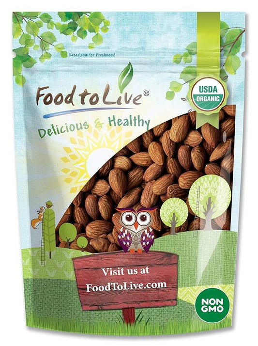 Food to Live Organic Dry Roasted Almonds, 12 Ounces – Non-GMO, Unsalted, Vegan, Keto, Paleo, Kosher, Bulk, High in Protein, Dietary Fiber, Vitamin E, Copper, Manganese, Magnesium, and Riboflavin.
