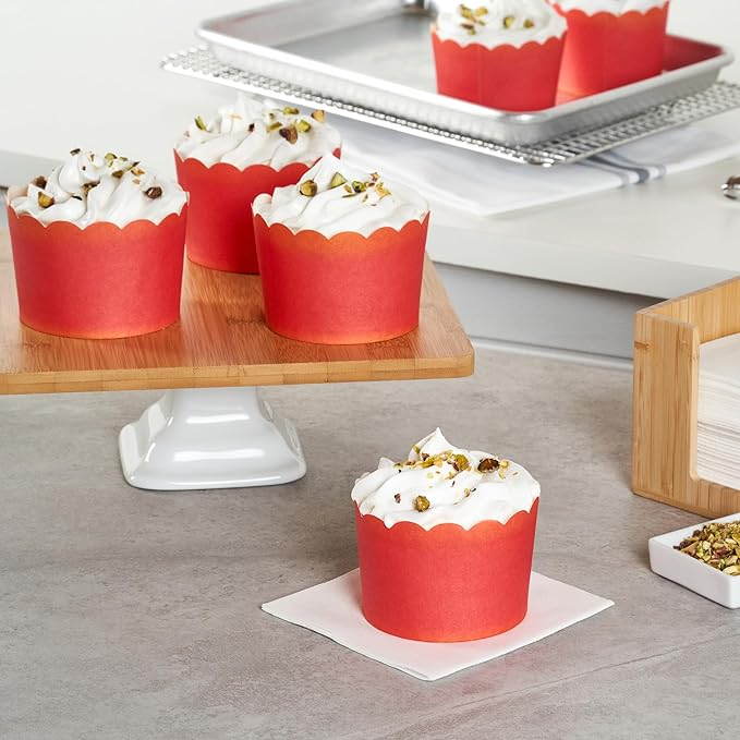 Panificio 10 Ounce Cupcake Wrappers, 200 Scalloped Baking Cups - Oven-Ready, Greaseproof, Red Paper Cupcake Liners, Disposable, For Birthdays, Baby Showers, Or Weddings - Restaurantware