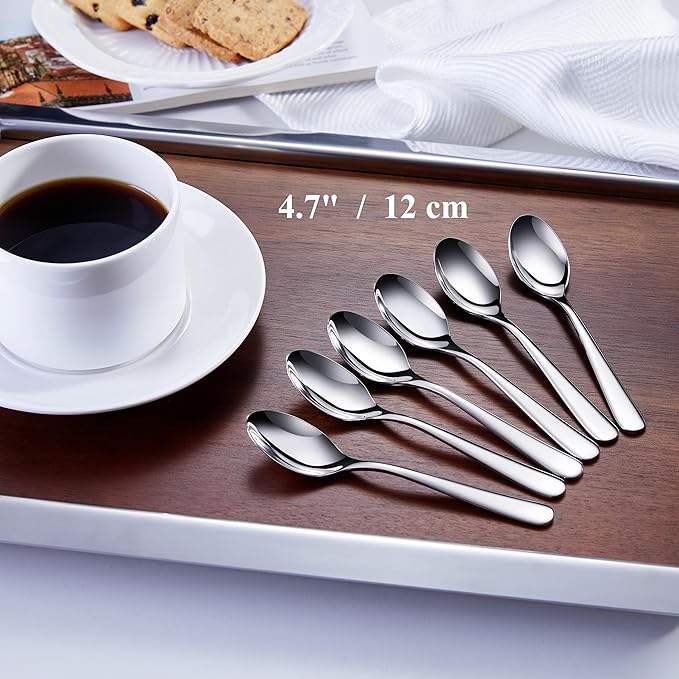 KEAWELL Premium Louise Demitasse Espresso Spoons, 18/10 Stainless Steel, 4.7-Inch Small Size, Dishwasher Safe (4.7 inches, 12)