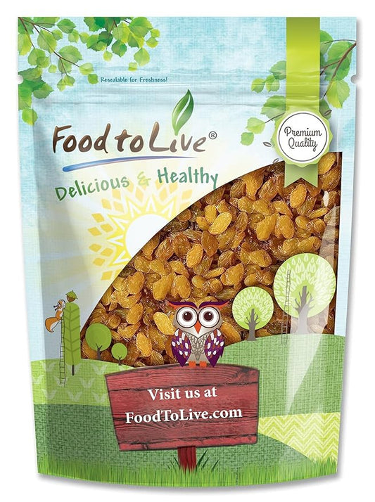 Food to Live California Jumbo Golden Raisins, 12 Ounces ??Seedless, Sun-Dried, No Added Oil, No Added Sugar, Kosher, Vegan, Raw, Bulk