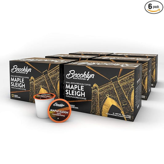 Brooklyn Beans Maple Flavored, Maple Sleigh Gourmet Coffee Pods, Compatible with 2.0 Keurig Coffee Pods Brewer, 72 Count