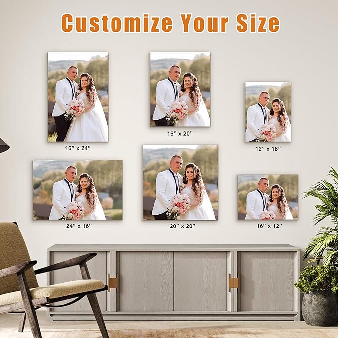 Custom Canvas Prints with Your Photos- Personalized Print Canvas Pictures, Custom Wall Art Gift for Living Room, Bedroom, Wedding Family Baby Pets Framed 12 x 16 inche