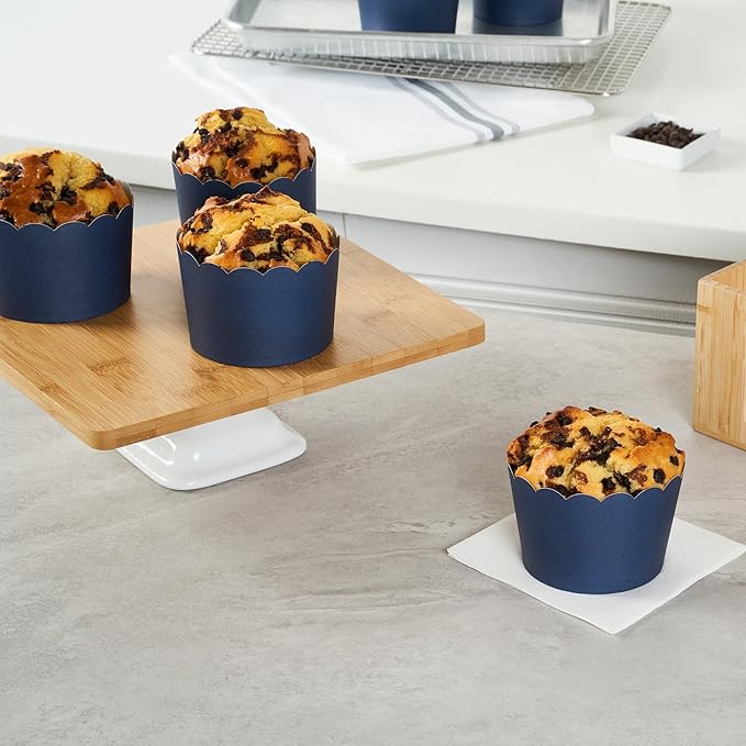 Panificio 10 Ounce Cupcake Wrappers, 200 Scalloped Baking Cups - Oven-Ready, Greaseproof, Midnight Blue Paper Cupcake Liners, Disposable, For Birthdays, Baby Showers, Or Weddings - Restaurantware