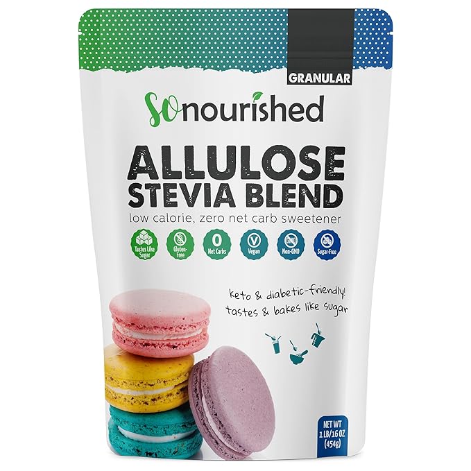 So Nourished Stevia with Allulose Sweetener Granular - 1:1 Sugar Substitute, Keto - 0 Calorie, 0 Net Carb, Non-GMO (1 lb / 16 oz)