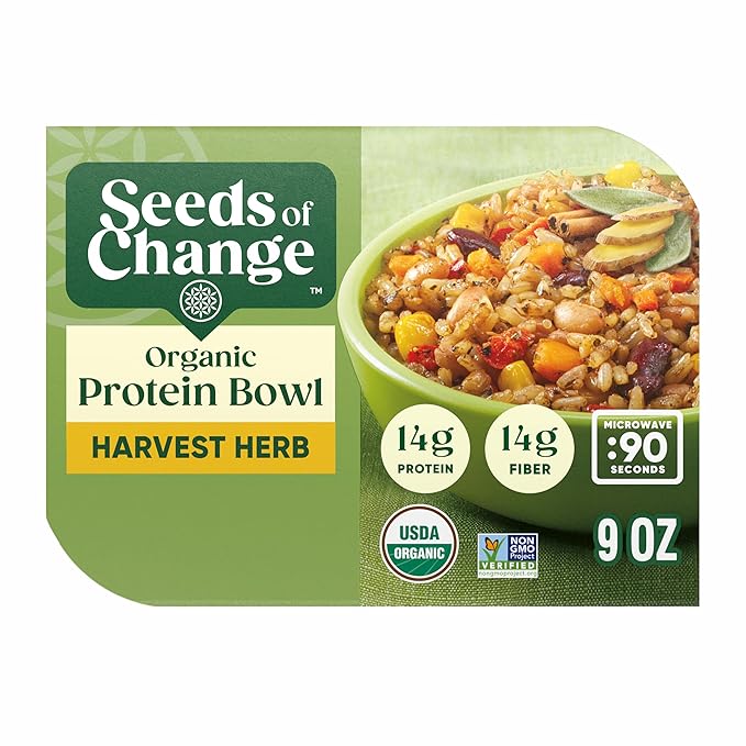 SEEDS OF CHANGE Organic Protein Bowl Harvest Herb, Prepared Entr챕e, Microwave in 90 Seconds, 9 oz (Pack of 6)