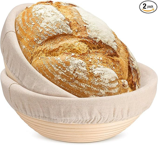 TeamFar Bread Proofing Basket Set of 2, Sourdough Bread Baking Supplies, 9 Inch Round Proofing Baskets for Sourdough Bread Baking, Proofing Bowls with Liner for Dough Fermentation