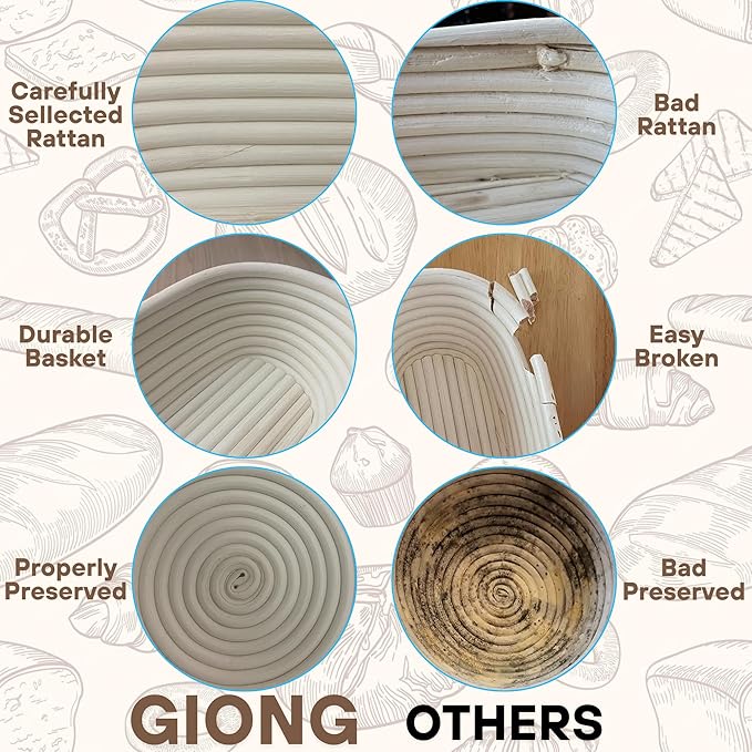 Banneton Bread Proofing Basket 2 pack 9.5 inch Oval Basket with Liner, Bread Proofing Basket Perfect for Professional & Home Sourdough Bread Baking, Artisan Sourdough Bread (Set of 2 pack 9.5" Oval)