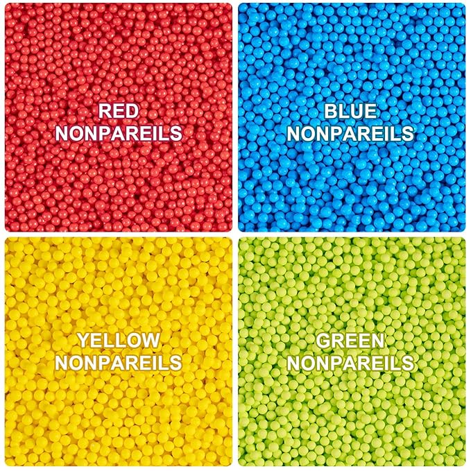 Rainbow Nonpareils Sprinkles Edible Blue Red Green Yellow Nonpareils Sprinkles Mix Perfect for Cake Decorations, Baking, Ice Cream, Cookies, Cupcake Topper 6.5 ounces
