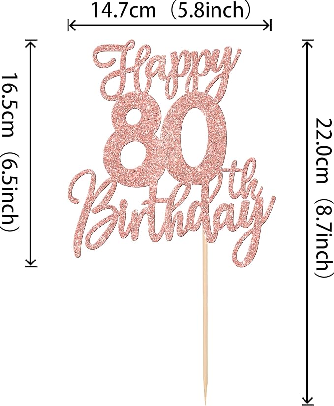 1 PCS Happy 80th Birthday Cake Topper Glitter Cheers to 80 Years Birthday Cake Pick Eighty Hello 80 Fabulous Cake Decorations for Happy 80th Birthday Anniversary Party Supplies Rose Gold