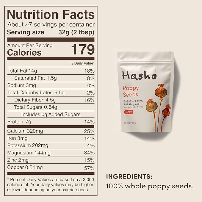 Hasho Whole Poppy Seeds ??Ivory (8 oz) ??Non-GMO, Vegan ??For Baking & Sprinkling