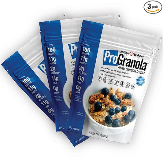 Julian Bakery짰 ProGranola짰 Cereal | Vanilla Cinnamon | 12g Protein | Paleo | 2 Net Carbs | Gluten-Free | Grain-Free | 3 Pack
