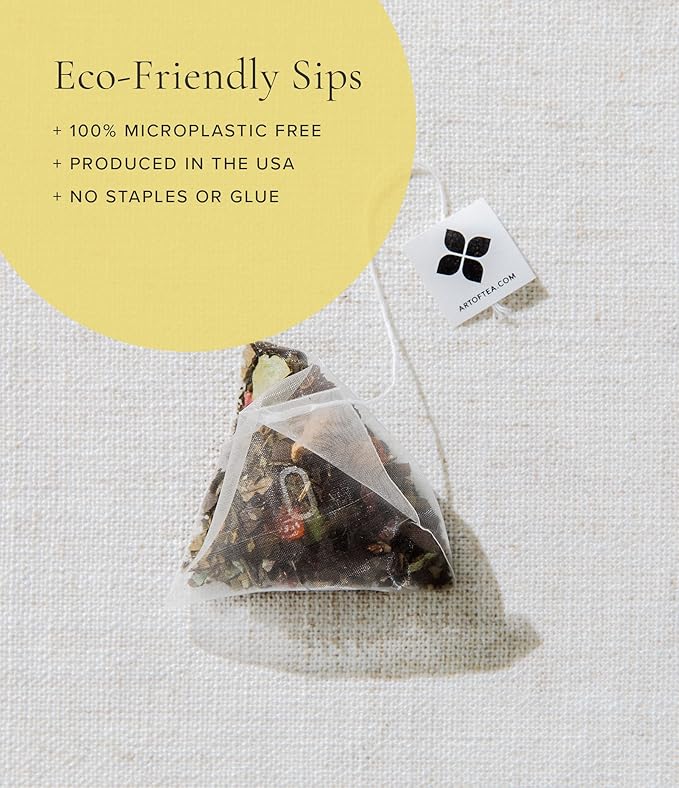 Art of Tea | Organic Happy Tea | 12 Eco Friendly Pyramid Tea Bags Sachet | Naturally Caffeinated Mighty Aroma