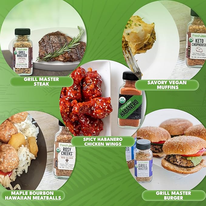 FreshJax Cookout Seasoning Gift Set ??5 Organic All-Purpose Spices for Grilling, BBQ & Cooking ??Gift-Ready Box for Men