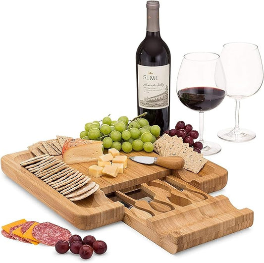 Charcuterie Board Gift Set, Bamboo Cheese Board With Cutlery, Includes Stainless Steel Serving Utensils, Cheese Platter and Serving Tray, Suitable for Wedding, Gift for Couples, and Housewarming Gifts
