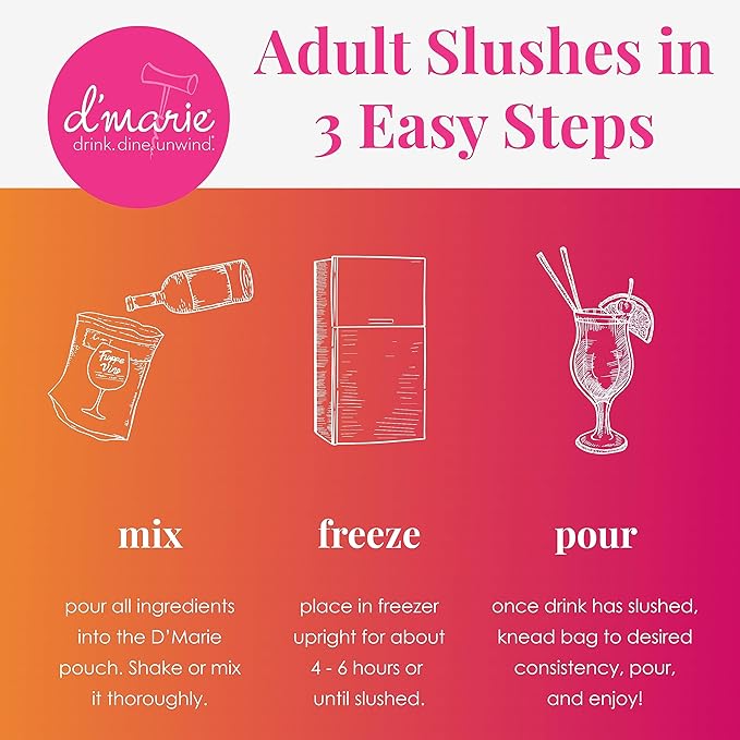 Frozen Cocktail Drink Mix - Makes 12 Cosmopolitan Slushies - Drink Powder Pouches for Alcohol - All Natural Low Sugar Mixer, No Blender Needed