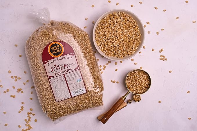 Amish Country Popcorn Medium White Popcorn Kernels, 6LB Bag - Non-GMO, Gluten Free, Hulless, Old Fashioned Popcorn