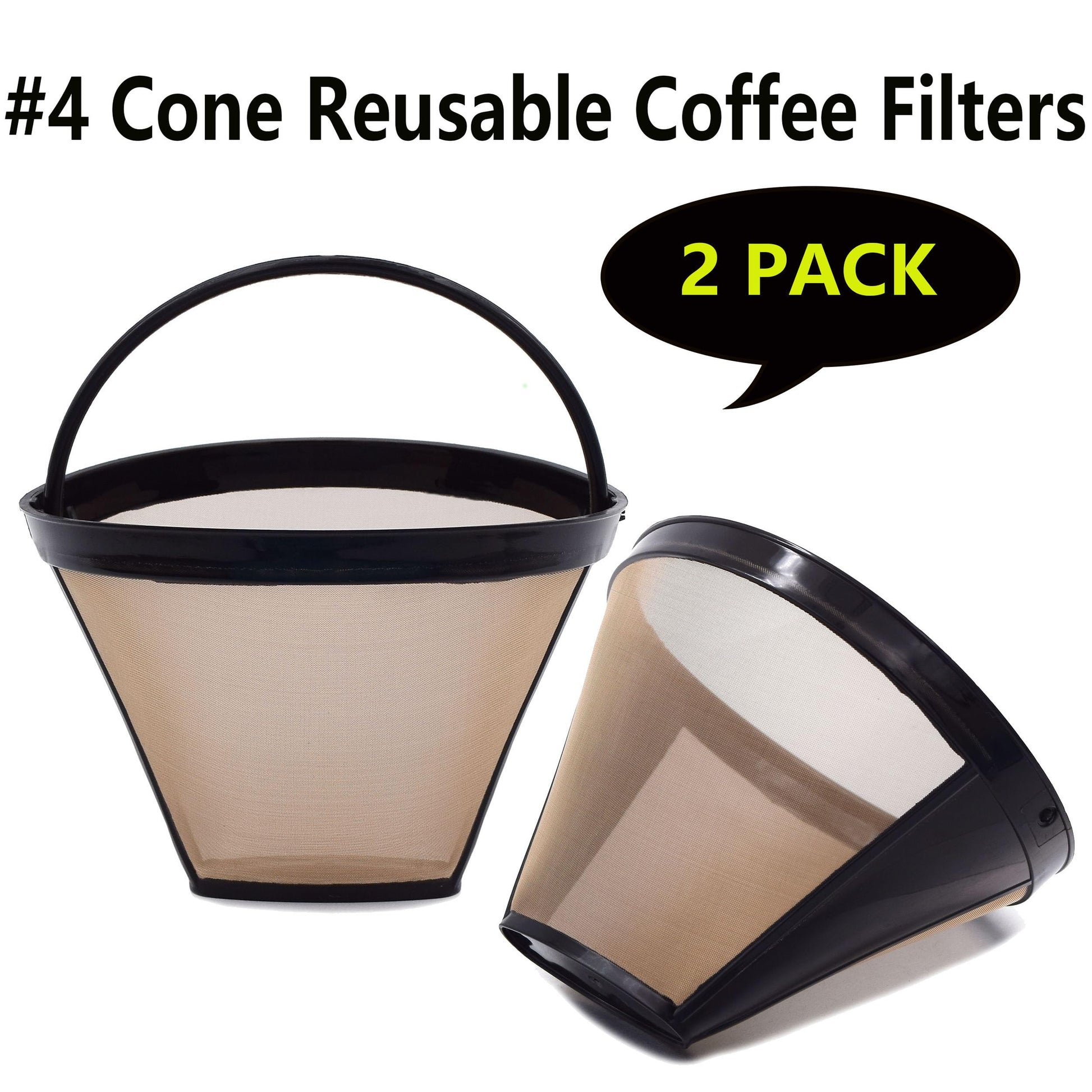 Reusable #4 Cone Coffee Filters Basket Replacement for Cuisinart Coffee Makers(2 Reusable Filters)
