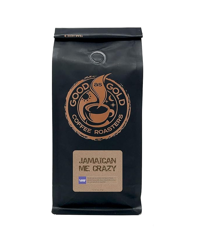 Jamaican Me Crazy Coffee Beans, Flavored Whole Bean, 12 Oz Good As Gold Coffee Roasters