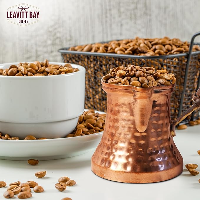 12oz Cezve Turkish Coffee Pot - Copper Turkish Ibrik, Greek Coffee Maker, Coffee Pot with Mango Wood Handle, Ideal for Authentic Turkish, Greek, Arabic Coffee
