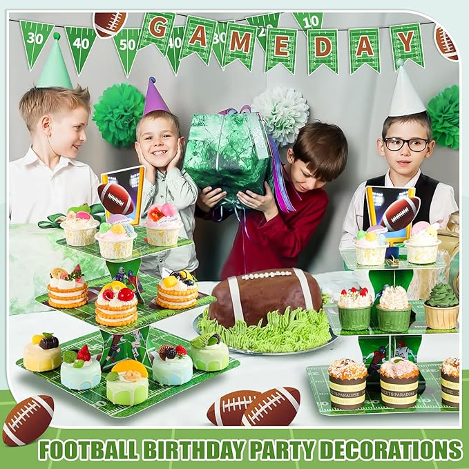 2 Pack Football Cupcake Stand Football Party Decorations 3 Tier Cupcake Stand Sports Theme Birthday Party Decorations for Birthday Sports Supplies